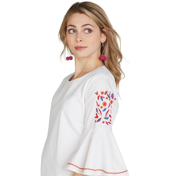 Mud Pie Mini White Dress with Embroidered Flared Mid Length Sleeves - Picture 4 of 6
